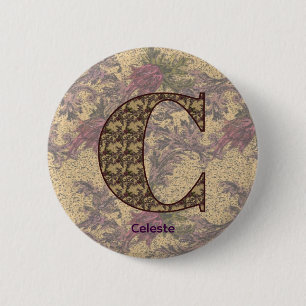 Monogramm Initiale C Vintae Floral Personalisiert  Button