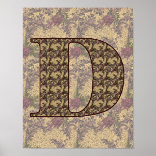 Monogramm Initiale D Elegant Vintage Floral Poster
