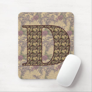 Monogramm Initiale D Vintage-Blumenmuster  Mousepad