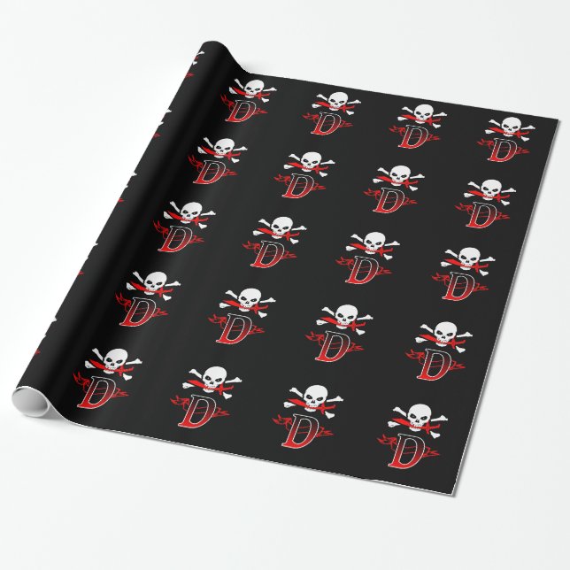Monogramm-Initiale der Piratenflagge-D Geschenkpapier (Ungerollt)