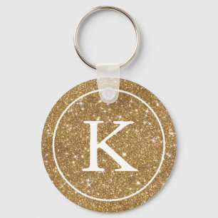 Monogramm-Initiale des Imitat-GoldGlitzer-Kreis-  Schlüsselanhänger