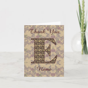 Monogramm Initiale E Elegant Vintage Blumen Dankeskarte