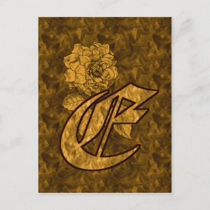 Monogramm Initiale E Elegante Goldene Pfingstrose Postkarte