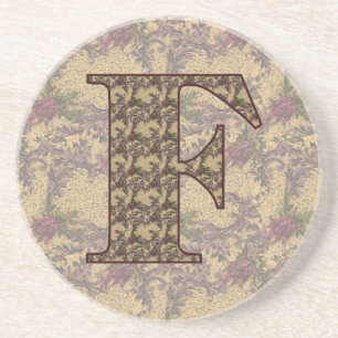 Monogramm Initiale F Elegant Vintage Blumenmuster Sandstein Untersetzer