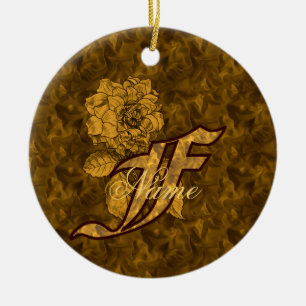 Monogramm Initiale F Elegantes Gold-Pfingstrosen-P Keramik Ornament