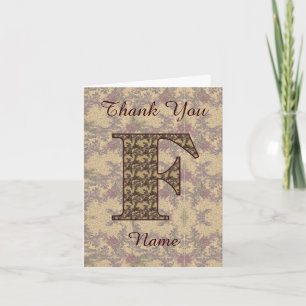 Monogramm Initiale F Elegantes Vintage-Blumenmuste Dankeskarte