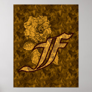 Monogramm Initiale F Gold-Pfingstrose Floral  Poster