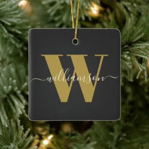 Monogramm Initiale Familienname Schwarz Gold Weihn Keramikornament
