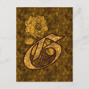 Monogramm Initiale G Elegante Goldene Pfingstrose  Postkarte