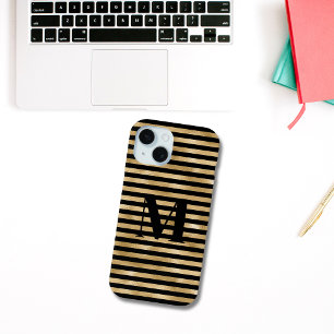 Monogramm Initiale Gold Schwarz Gestreift Case-Mate iPhone Hülle