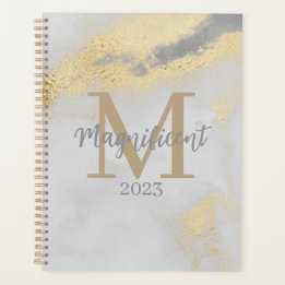 Monogramm Initiale Gold und Grau Marmor Planer