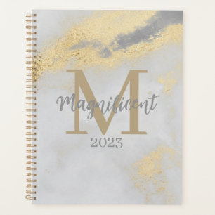 Monogramm Initiale Gold und Grau Marmor Planer
