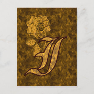 Monogramm Initiale I Elegante Gold-Pfingstrose Postkarte