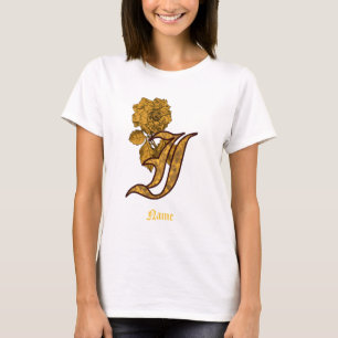 Monogramm Initiale I Gold-Pfingstrose Personalisie T-Shirt