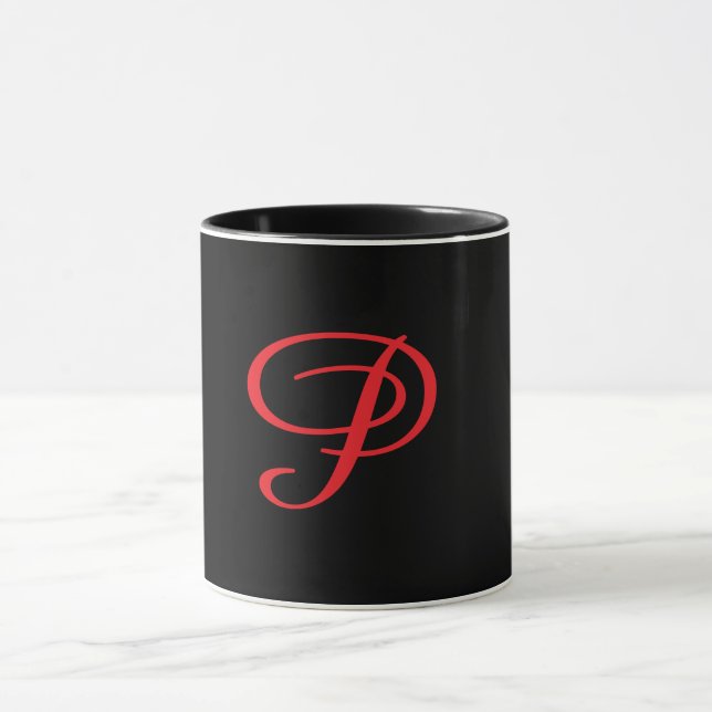 Monogramm Initiale Kursiv P Schwarz  Tasse (Zentrum)