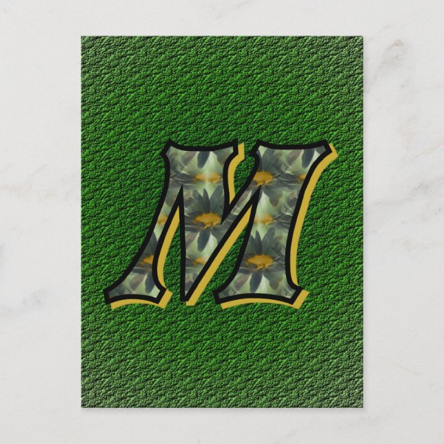 Monogramm Initiale M Gänseblümchen Blumen Kunst Postkarte (Vorderseite)