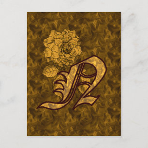 Monogramm Initiale N Elegante Goldene Pfingstrose Postkarte