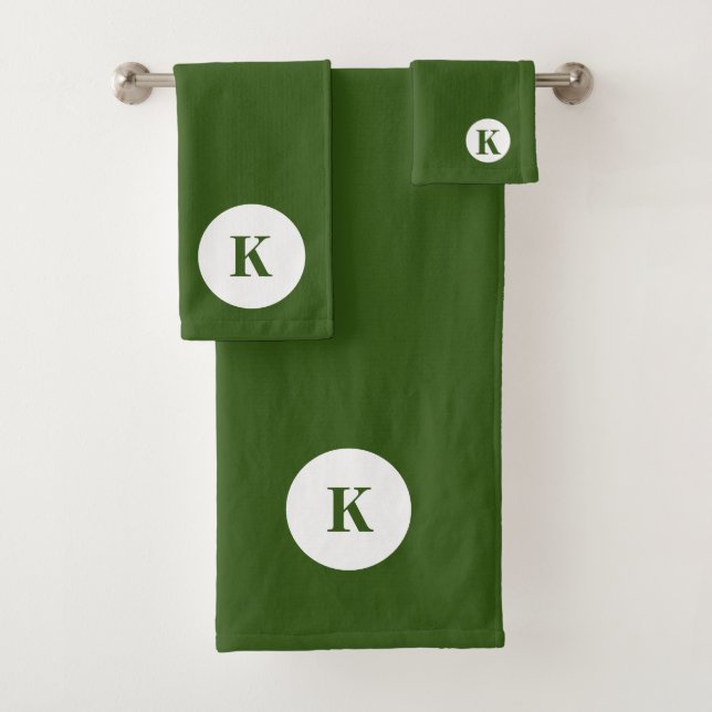 Monogramm Initiale Name dunkelgrüne farbenfrohe Mo Badhandtuch Set (Insitu)