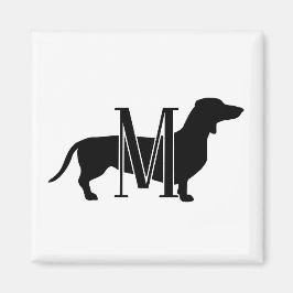 Monogramm Initiale Schwarz-Weiß-Doxie-Silhouette Magnet