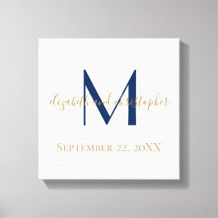 Monogramm Initialen Blau Gold Hochzeitsdatum Gesch Leinwanddruck