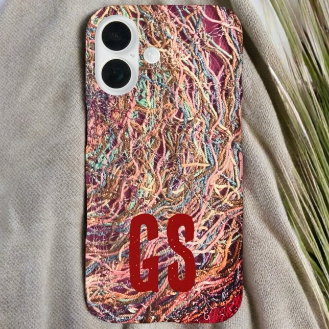 Monogramm Initialen bunt abstrakte Muster gürtlich iPhone 16 Hülle (Von Creator hochgeladen)