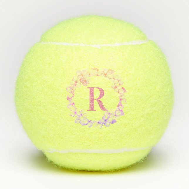 Monogramm-Initialen Floral Logo Pink Niedlich Tennisbälle (Vorderseite)