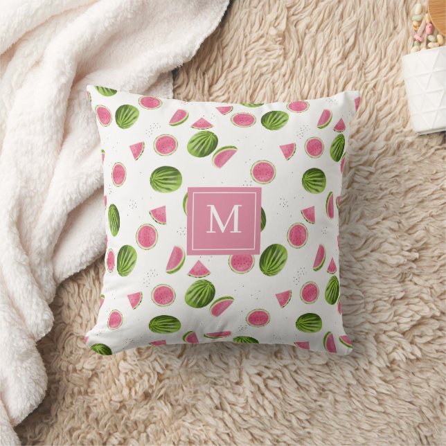 Monogramm-Initialen für Sommerpink und Grüne Wasse Kissen (Decke)