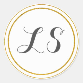 Monogramm-Initialen | Gold- und Weißkreisgrenzen Runder Aufkleber