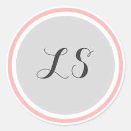 Monogramm-Initialen | Grau-weiß-rosa-Circle Border Runder Aufkleber