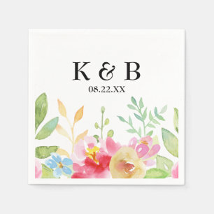 Monogramm-Initialen mit/Datum und Aquarellfarben-B Serviette