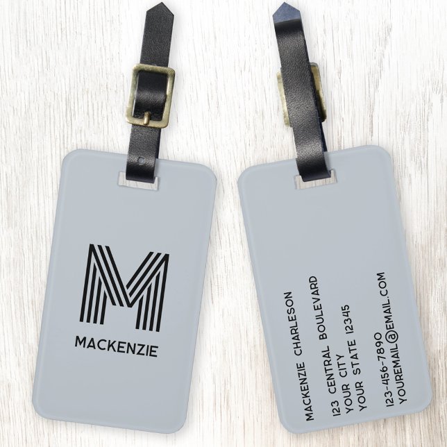 Monogramm Initialen Name Einfach Pulverblau Gepäckanhänger (Modern monogram intial name personalized luggage tag)