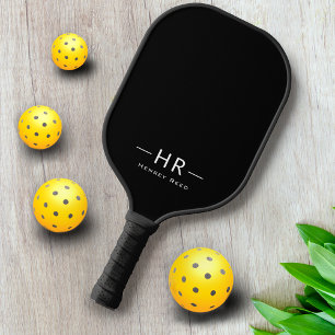 Monogramm-Initialen + Name Einfach Schwarz und Wei Pickleball Schläger