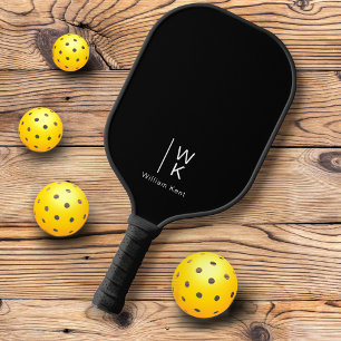Monogramm-Initialen + Name Einfach Schwarz und Wei Pickleball Schläger