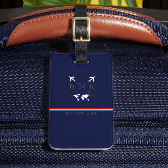 Monogramm (Initialen + Name) / mit Monogramm Reise Gepäckanhänger (Vorderseite Insitu 2)