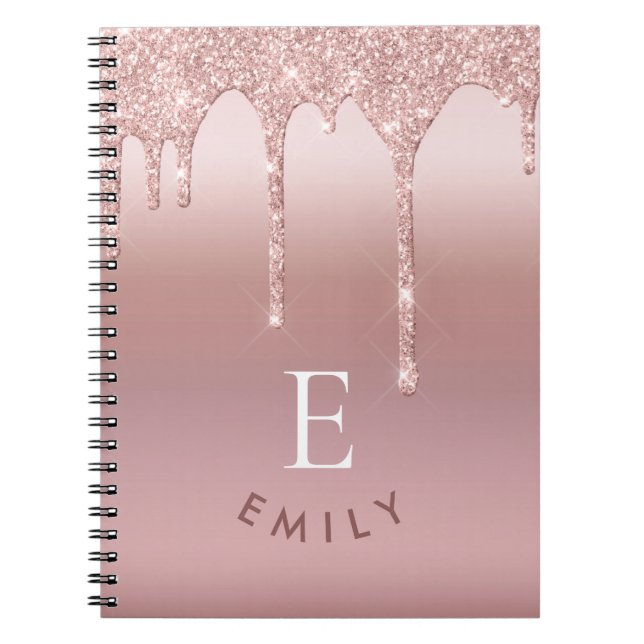 Monogramm Initialen Name Rose Gold Glitzer Tropfen Notizblock (Vorderseite)