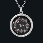 Monogramm Initialen Schwarz-weiß rosa Floral Versilberte Kette<br><div class="desc">Personalisiertes Mit Monogramm Schwarz-Weiß-Blumenkraut Silberverkleidung</div>