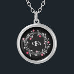 Monogramm Initialen Schwarz-weiß rosa Floral Versilberte Kette<br><div class="desc">Personalisiertes Mit Monogramm Schwarz-Weiß-Blumenkraut Silberverkleidung</div>