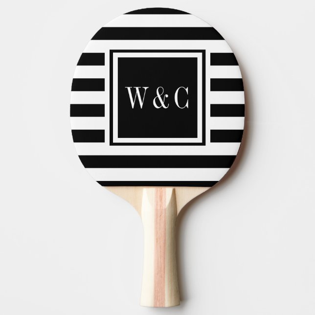 Monogramm-Initialen Schwarz-weiß Strip Tischtennis Schläger (Vorderseite)
