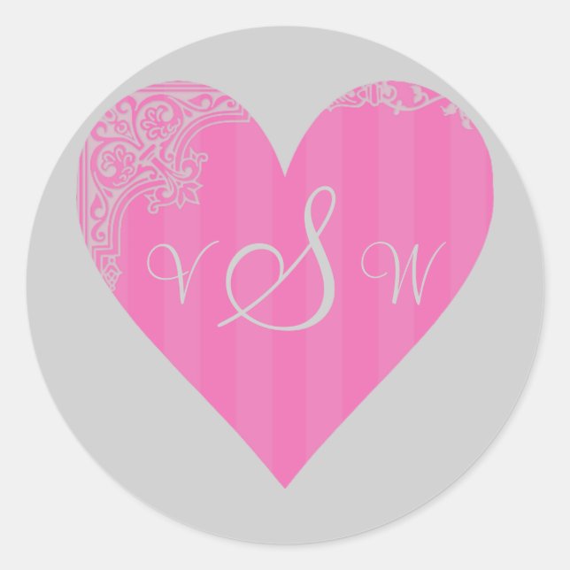 Monogramm/Initialen - Viktorianisches rosa und gra Runder Aufkleber (Vorderseite)