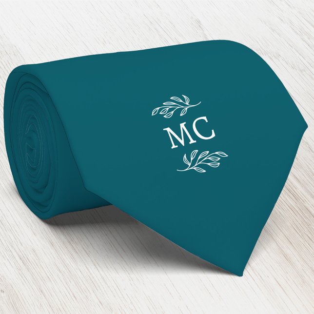Monogramm Initialen Wappen Botanisches Blatt Tealg Krawatte (Simple botanical leaf monogram initials personalized crest neck tie)
