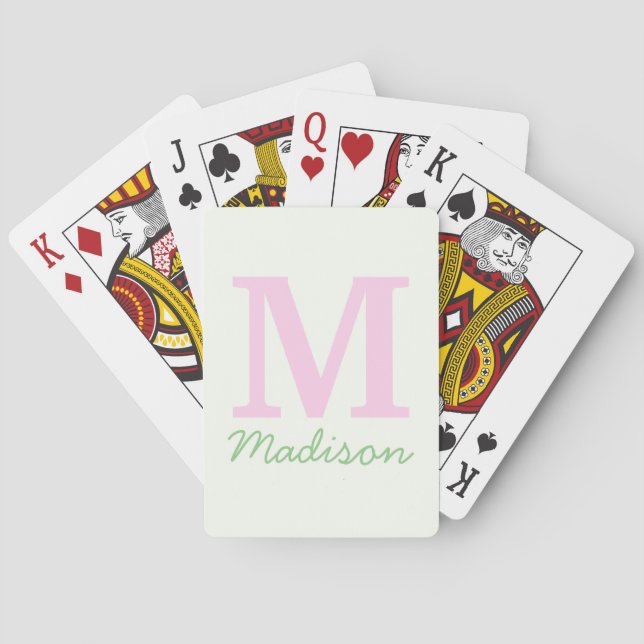 Monogramm Initialer Individuelle Name Rosa Grün Spielkarten (Rückseite)