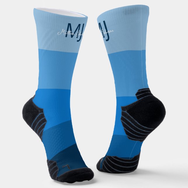 MONOGRAMM INITIALS NAME BLUE GRADIENT LINE PATTER SOCKEN (Gewinkelt)