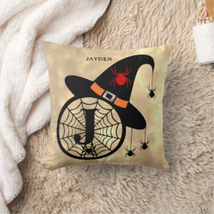 Monogramm J Halloween Himmel Hexe Spinnen Name Kissen