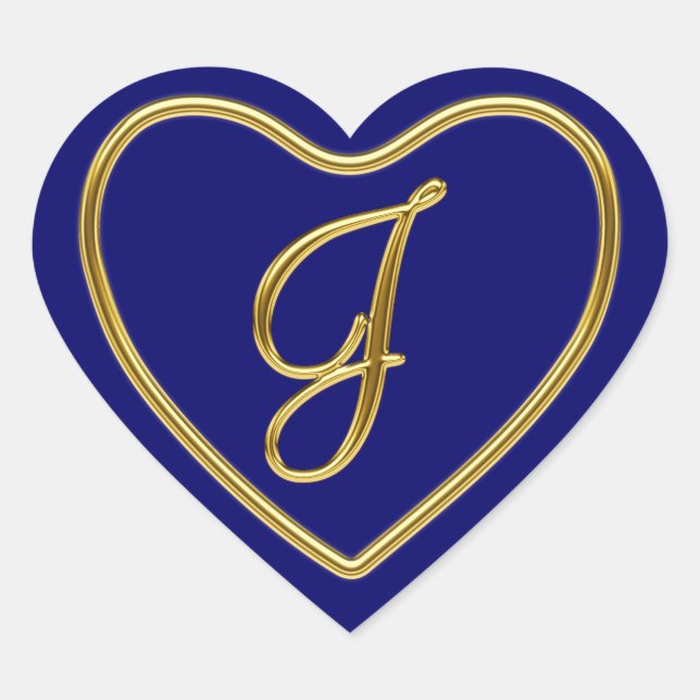 Monogramm J in 3D-Gold Herz-Aufkleber (Vorderseite)