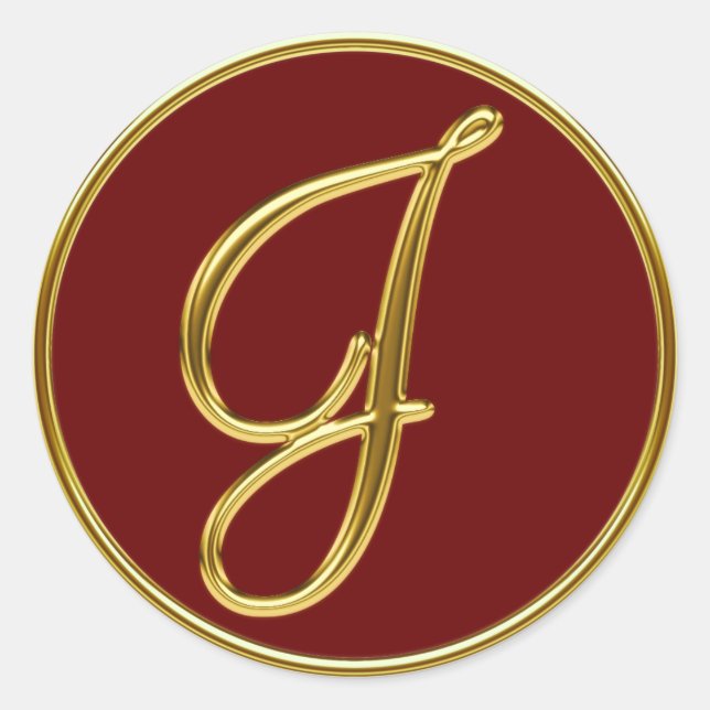 Monogramm J in 3D-Gold Runder Aufkleber (Vorderseite)
