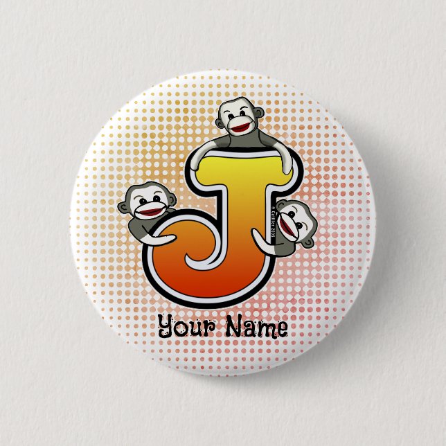 Monogramm J Sock Monkey Pin Button (Vorderseite)