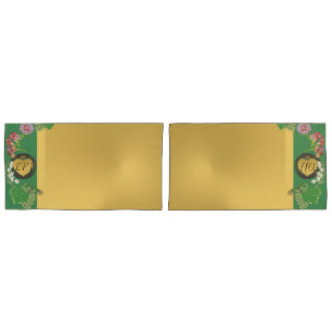 Monogramm-Jubiläumsgrün/Gold-Pillowcase Kissenbezug