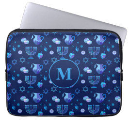 Monogramm, jüdisches Weihnachtsmuster in Hanukkah, Laptopschutzhülle