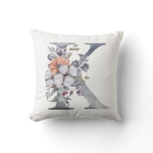 Monogramm K, blau blauer Floral, weißer Pfirsich