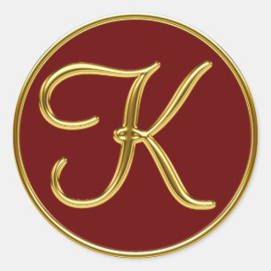Monogramm K im Gold 3D Runder Aufkleber